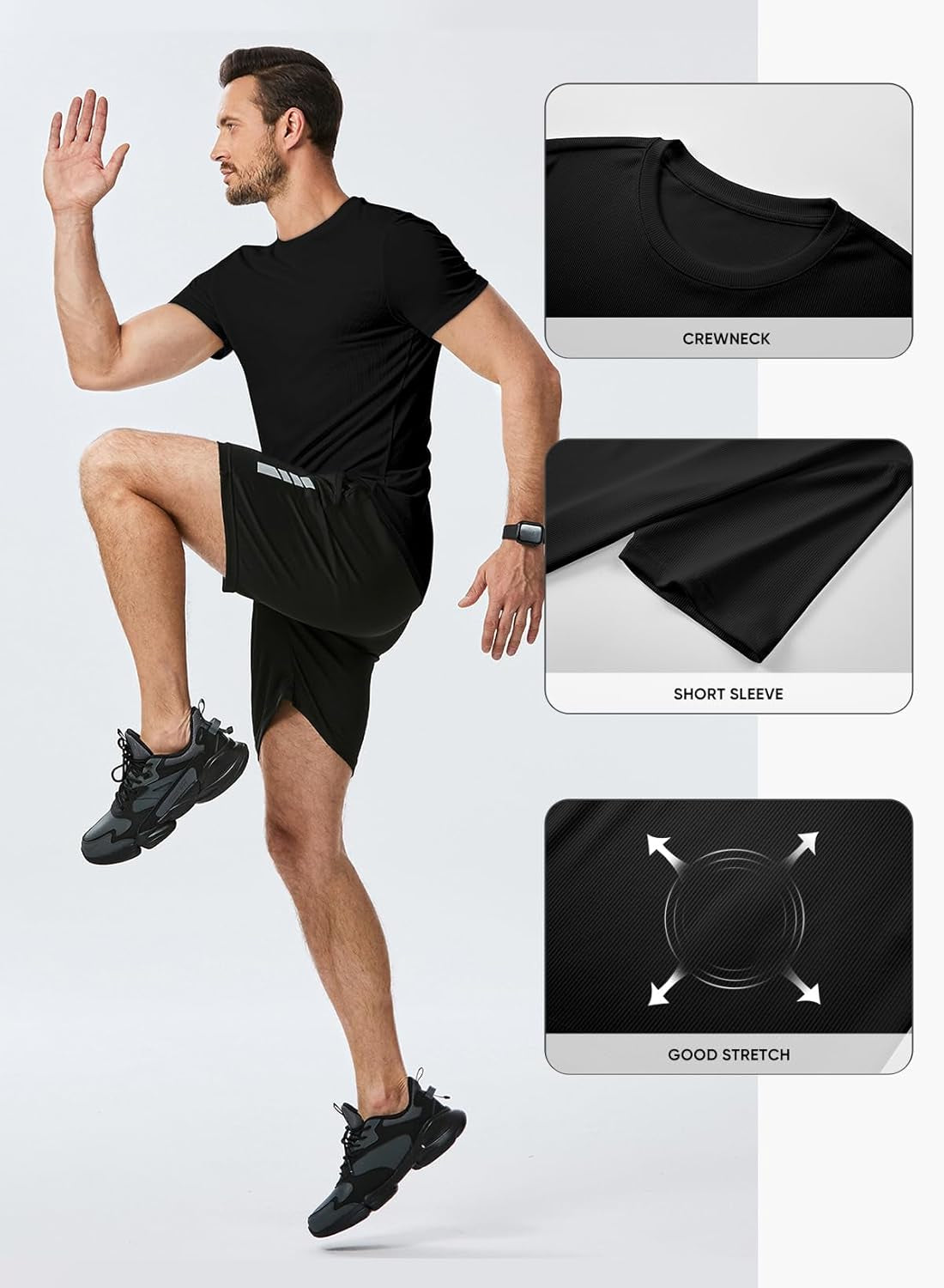 Mens Short Sleeve T Shirt Muscle Slim Fitted Crewneck Longline Tees Shirts for Gym Workout