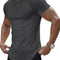 Mens Short Sleeve T Shirt Muscle Slim Fitted Crewneck Longline Tees Shirts for Gym Workout