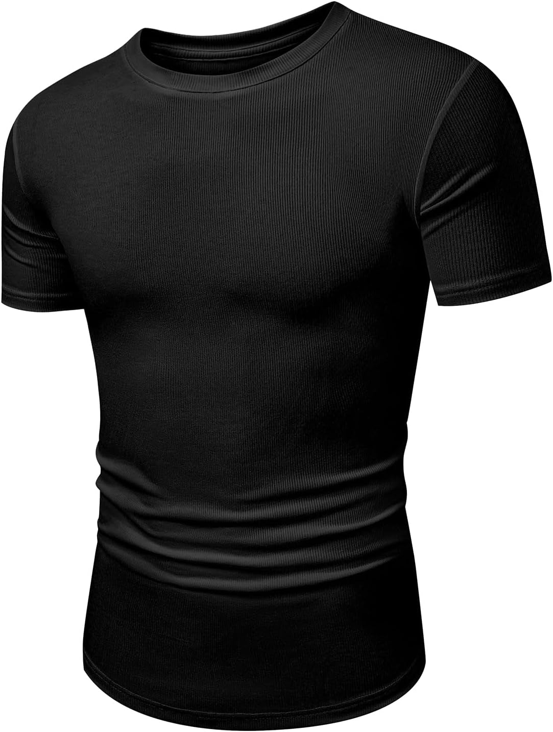 Mens Short Sleeve T Shirt Muscle Slim Fitted Crewneck Longline Tees Shirts for Gym Workout