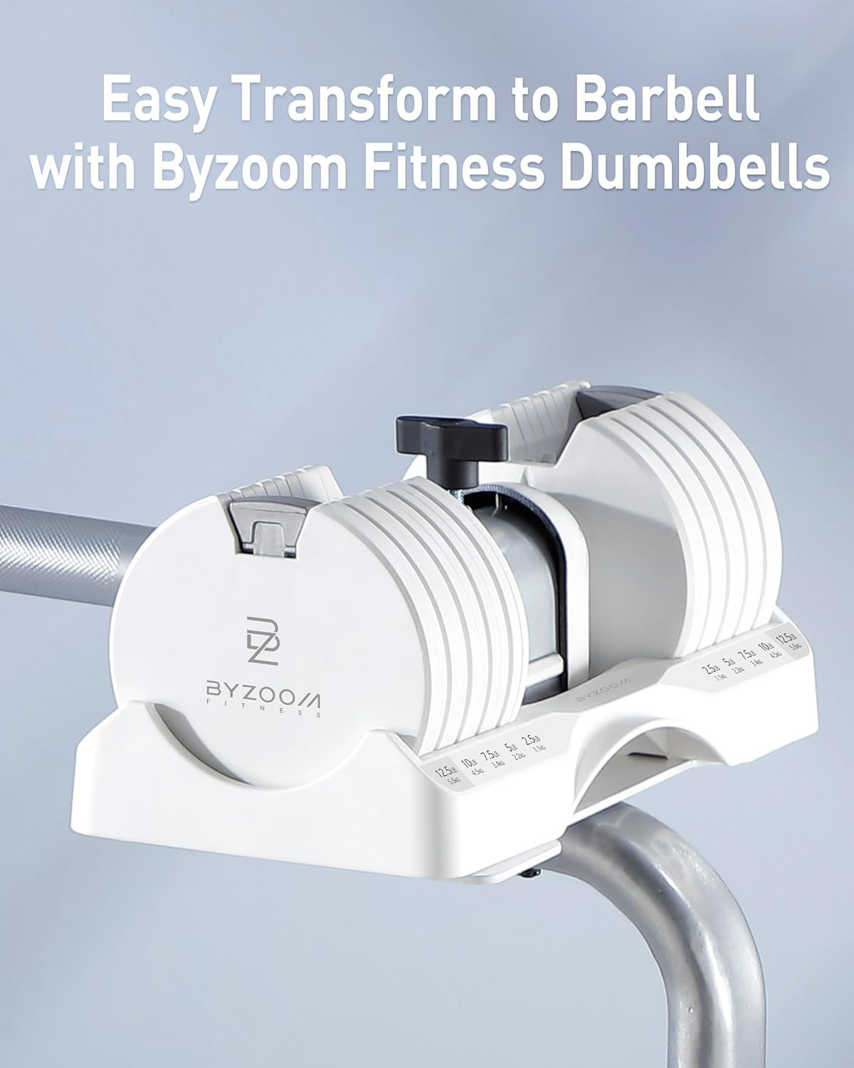 Adjustable Dumbbell to Barbell Converter for Full Body Weight Training - Ideal with adjustable dumbbells - White